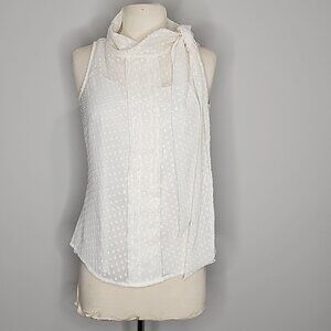 Banana Republic Sleeveless Blouse Winter White Polka Dot Bow Detail Size 4 Small